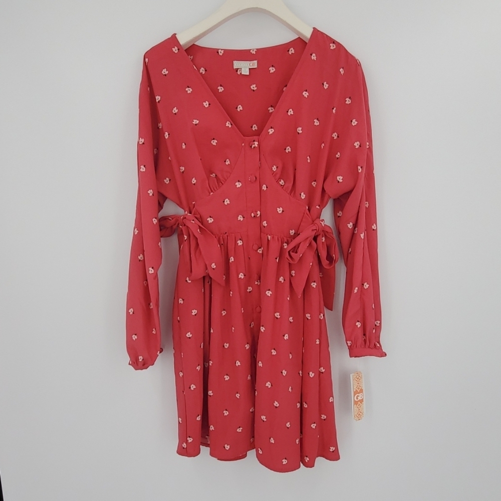 GB Gianni Bini Heartland Dixie Button Down Long Sleeve Coral Dress Medium 8 NWT